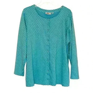 Quacker Factory Jeanne Bice Cardigan 1X Rhinestone Snaps dots blue